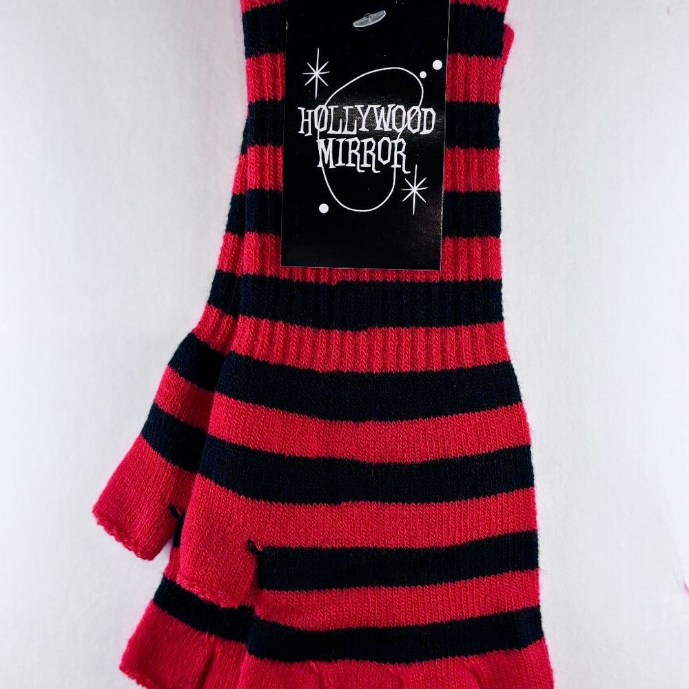Red/Black Striped Fingerless Gloves